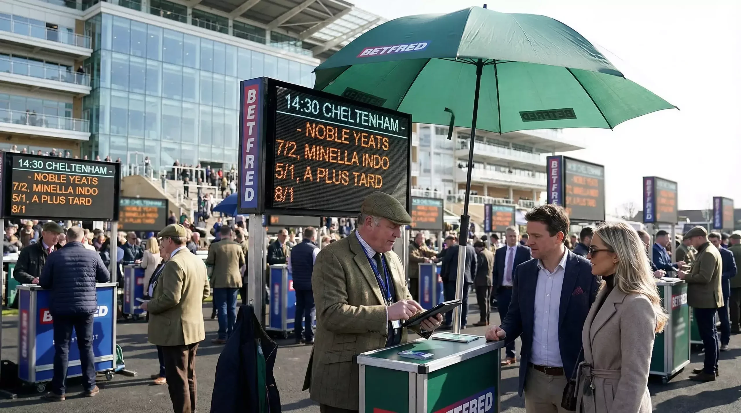 On-course bookmaker at British racecourse betting ring