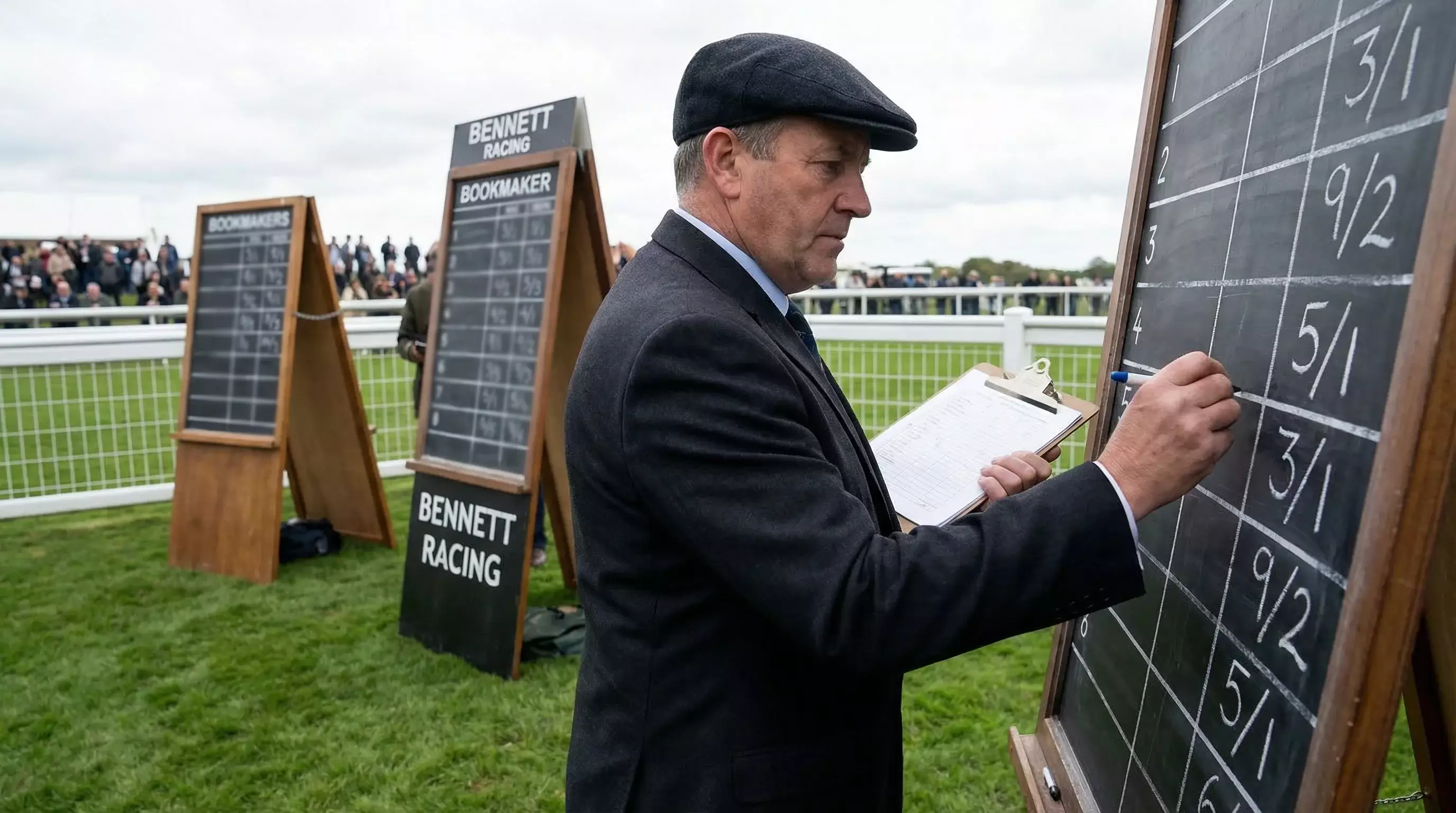 Officials collecting bookmaker prices for starting price median calculation at the off
