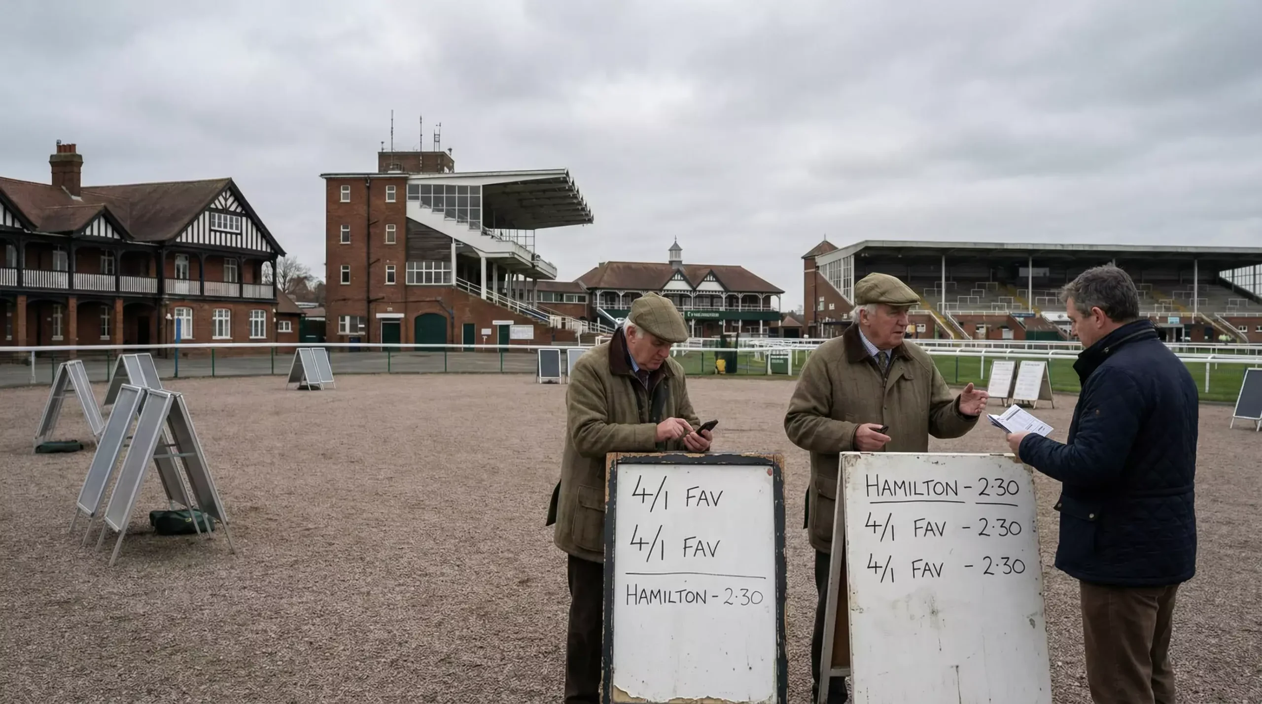 Empty bookmaker betting ring at British racecourse showing declining turnover